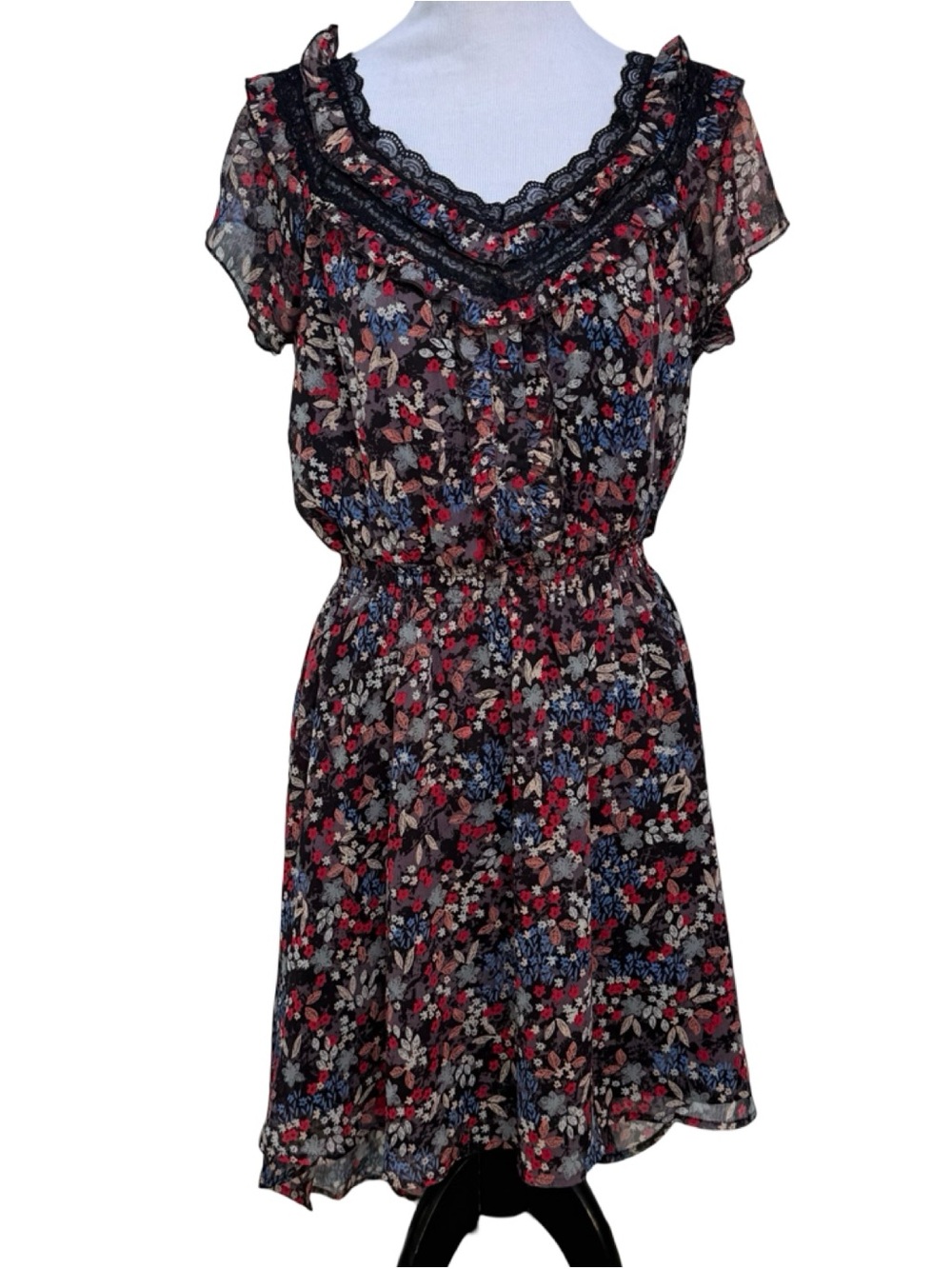 American Rag Dress Women’s Sz Small Fit Floral w Lace High Low Y2K Vibe
